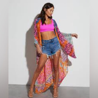 NWT SIZE OS Macchia J Pink and Orange Bohemian Swim Coverup