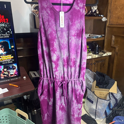 NWT SIZE L/3 Sundry Purple Tie-Dye Mini Dress