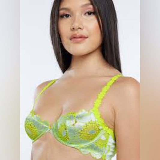 NWOT SIZE 38CSavage X Fenty Green Floral Bra with Satin Finish