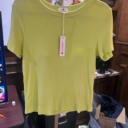 NWT SIZE L/3 Sundry Green Ribbed Short Sleeve T-Shirt