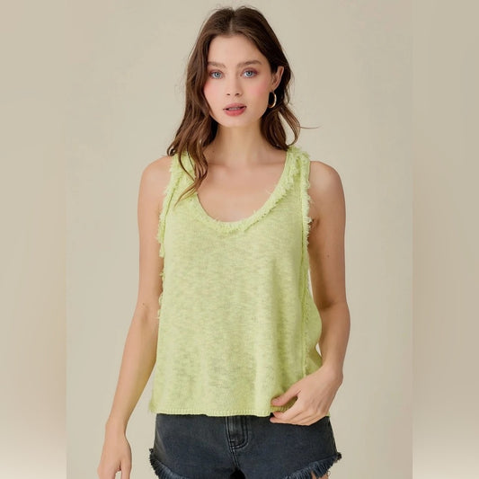 NWT SIZE S Mustard Seed Green Relaxed Ruffled Tank Top