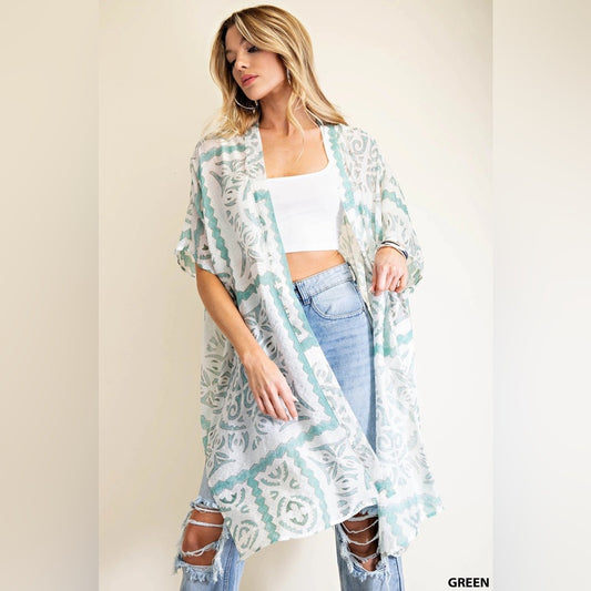 SIZE M/L Kori Green and White Kimono
