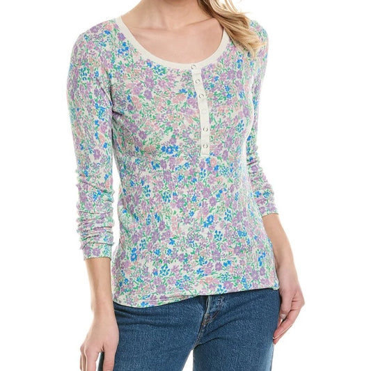 NWT SIZE XL Sundry Fitted 3/4 Sleeve Blouse in Blue and Pink