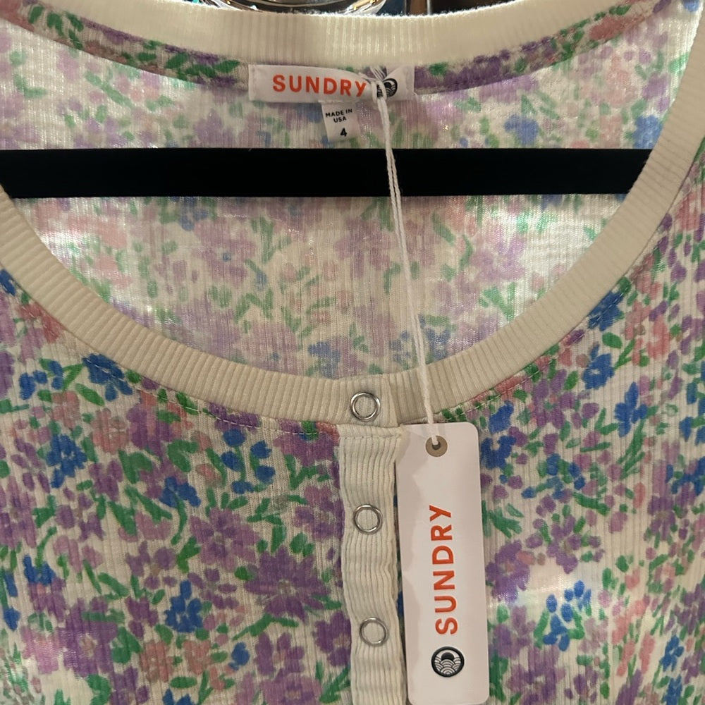 NWT SIZE XL Sundry Fitted 3/4 Sleeve Blouse in Blue and Pink