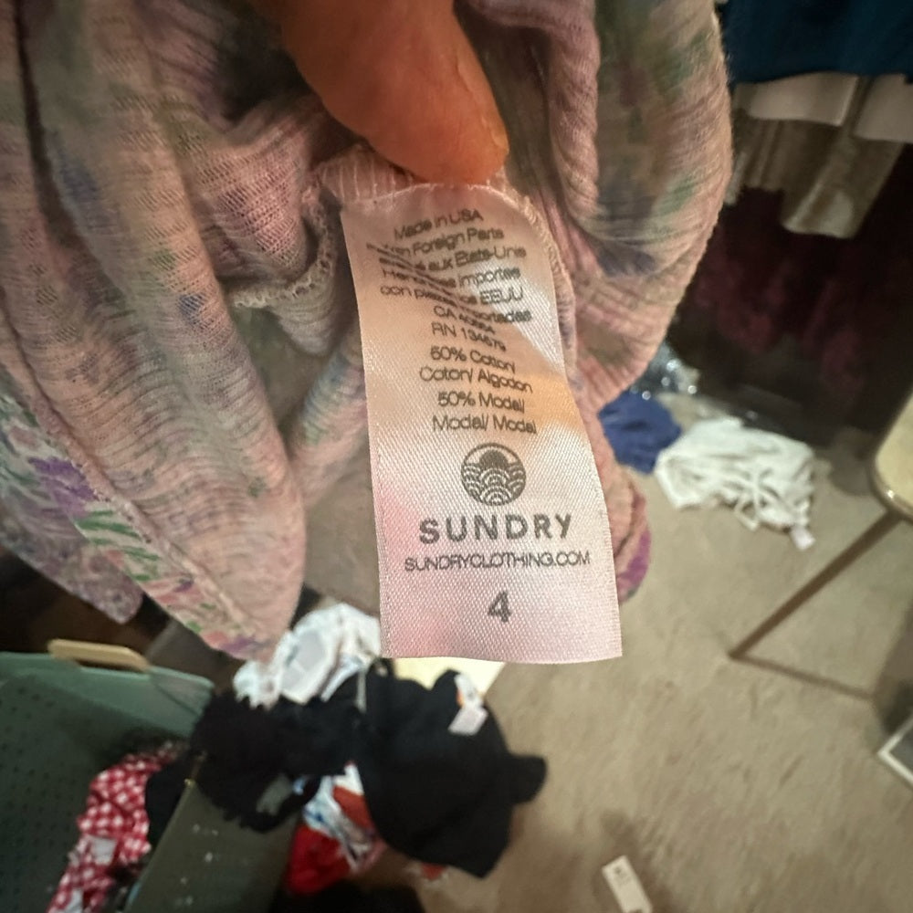 NWT SIZE XL Sundry Fitted 3/4 Sleeve Blouse in Blue and Pink