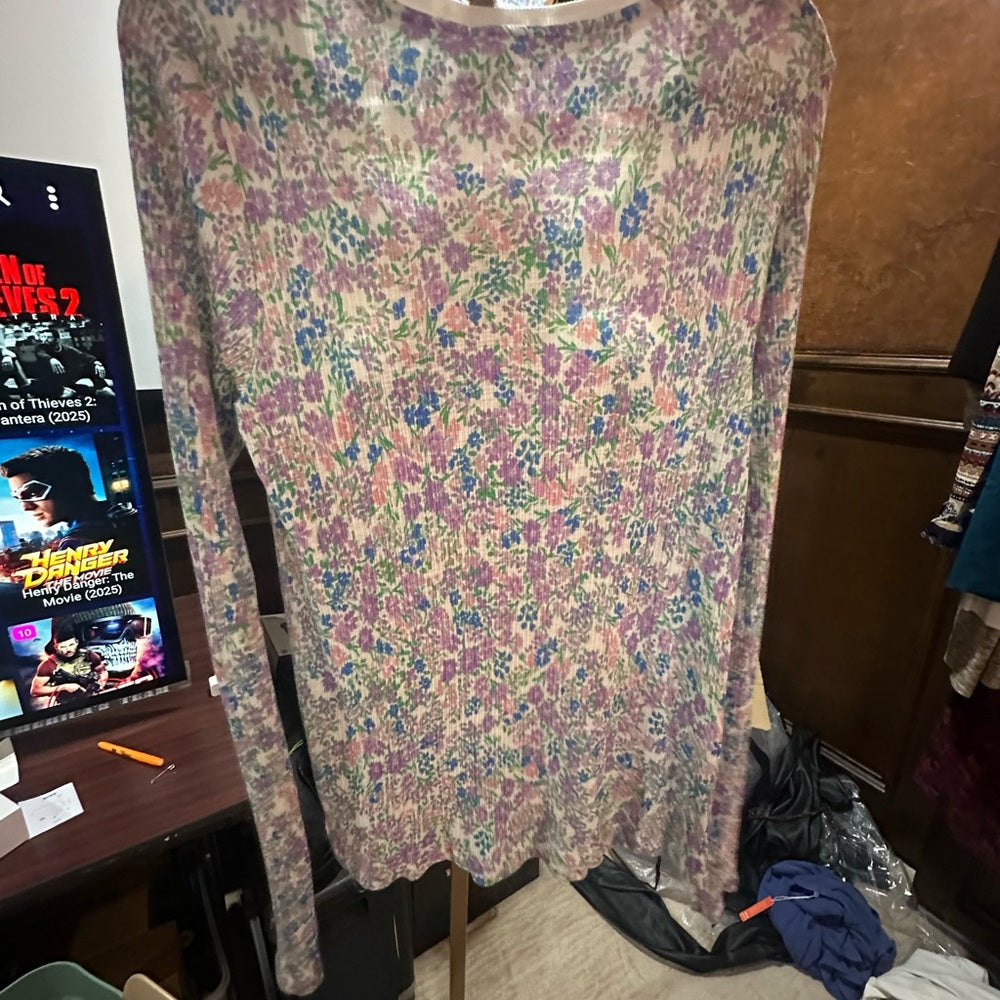 NWT SIZE XL Sundry Fitted 3/4 Sleeve Blouse in Blue and Pink