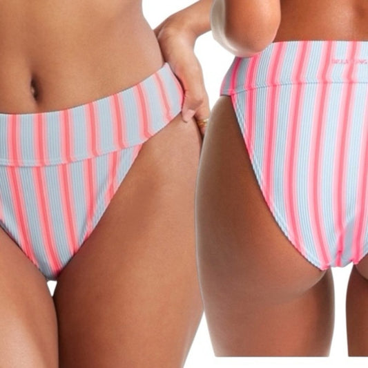 NWT SIZE L/12 Billabong Pink and Blue Striped Bikini