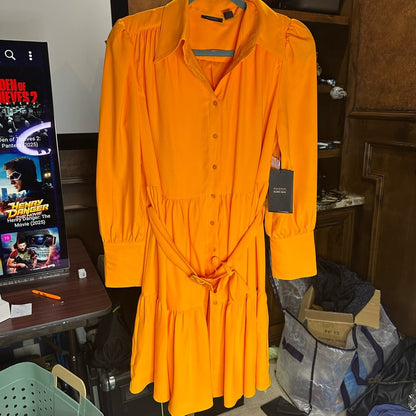 NWT SIZE 10 Halogen Yellow Tiered Ruffled Long Sleeve Dress