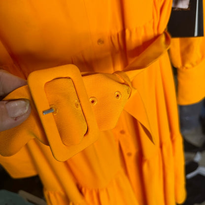 NWT SIZE 10 Halogen Yellow Tiered Ruffled Long Sleeve Dress