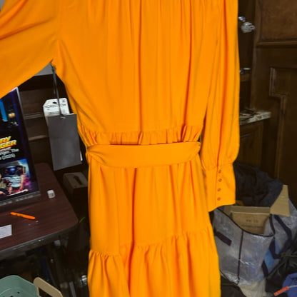 NWT SIZE 10 Halogen Yellow Tiered Ruffled Long Sleeve Dress