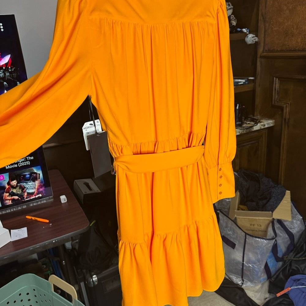 NWT SIZE 10 Halogen Yellow Tiered Ruffled Long Sleeve Dress