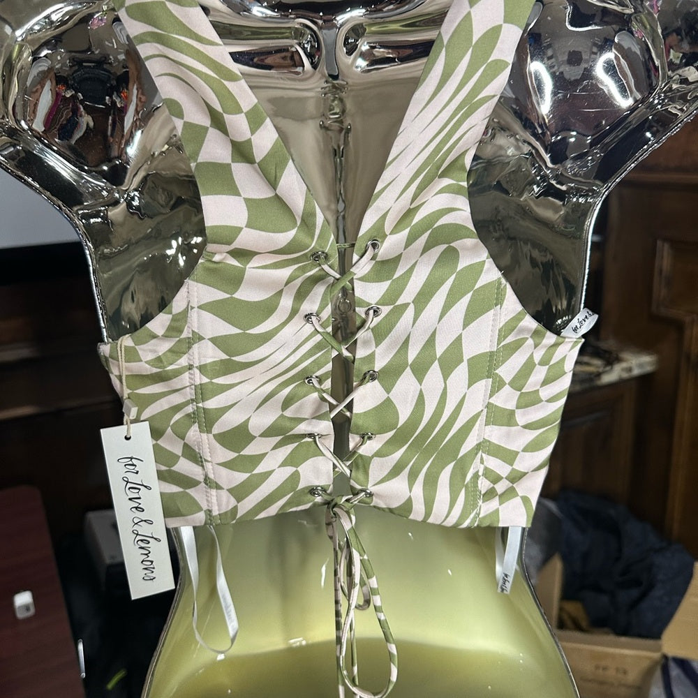 NWT SIZE S For Love And Lemons Green Sleeveless Bustier Crop Top