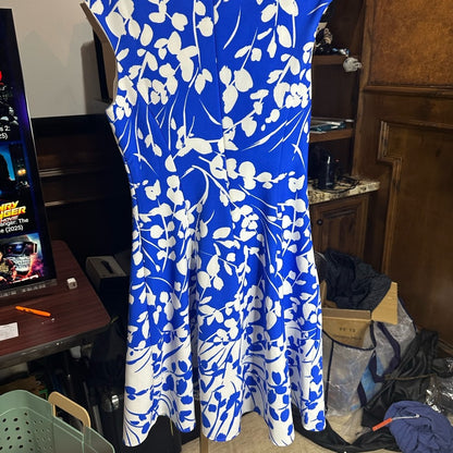 SIZE 8 London Times Blue and White A-Line Midi dress