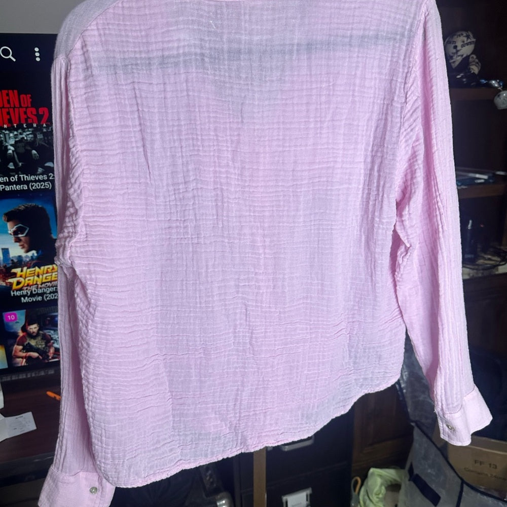 NWT SIZE S Sundry Pink Long Sleeve Notched Collar Button Down