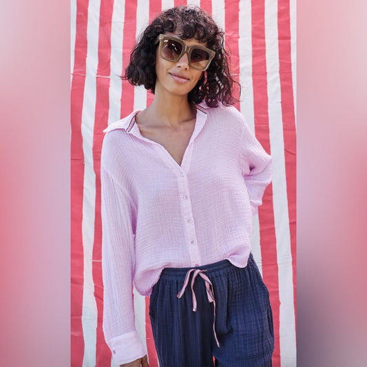 NWT SIZE S Sundry Pink Long Sleeve Notched Collar Button Down