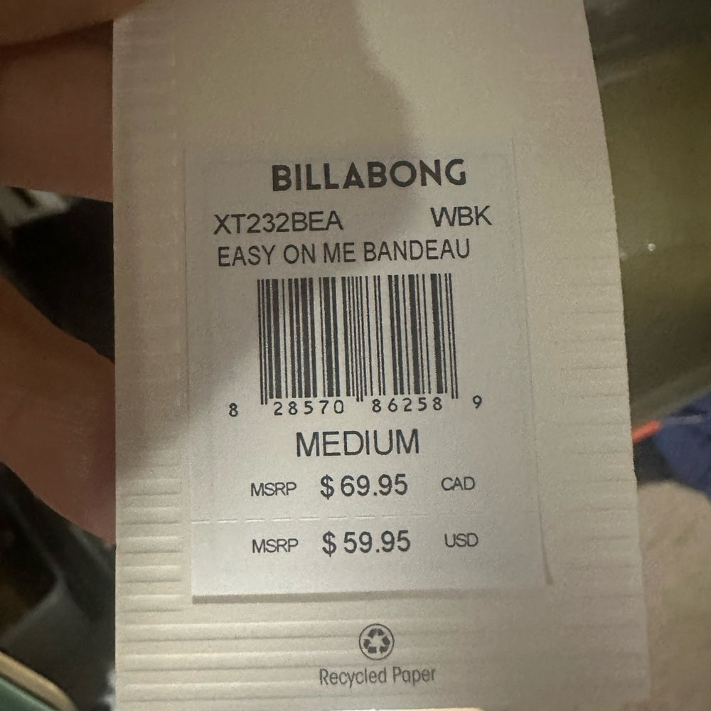 NWT SIZE M Billabong Black and White Striped Bikini Top