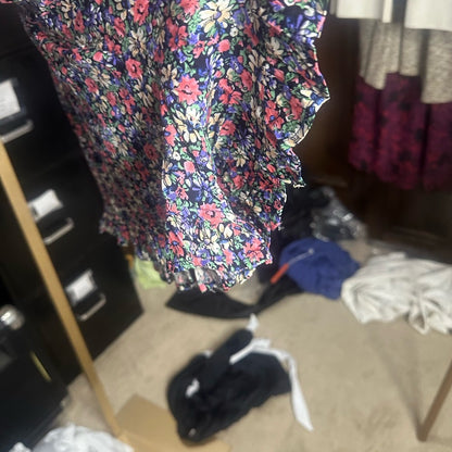 NWT S Easel Blue and Red Jumpsuit with Elastic Waist and Off-the-Shoulder