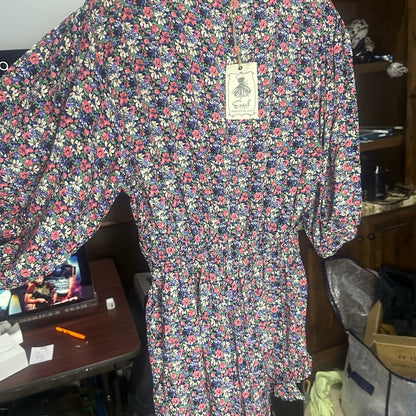 NWT S Easel Blue and Red Jumpsuit with Elastic Waist and Off-the-Shoulder