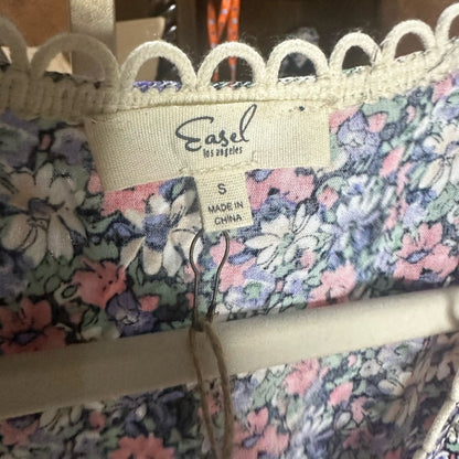 NWT S Easel Blue and Red Jumpsuit with Elastic Waist and Off-the-Shoulder