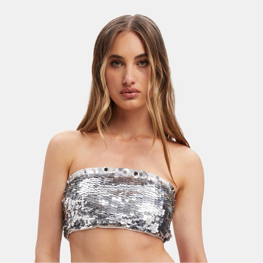 NWOT SIZE XS Bardot Sequin Silver Crop Top