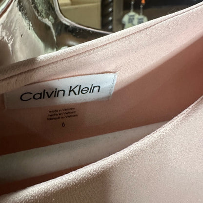 SIZE 6 Calvin Klein Pink Asymmetrical Ruffle Wrap Dress
