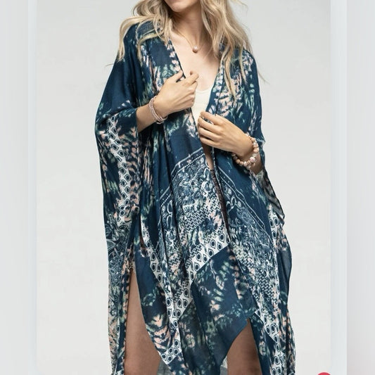 NWOT SIZE OS Macchia J Blue and White Kimono