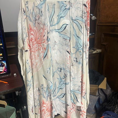 NWOT SIZE OS Breezy Cream and Blue Swim Coverup with Artistic Flair