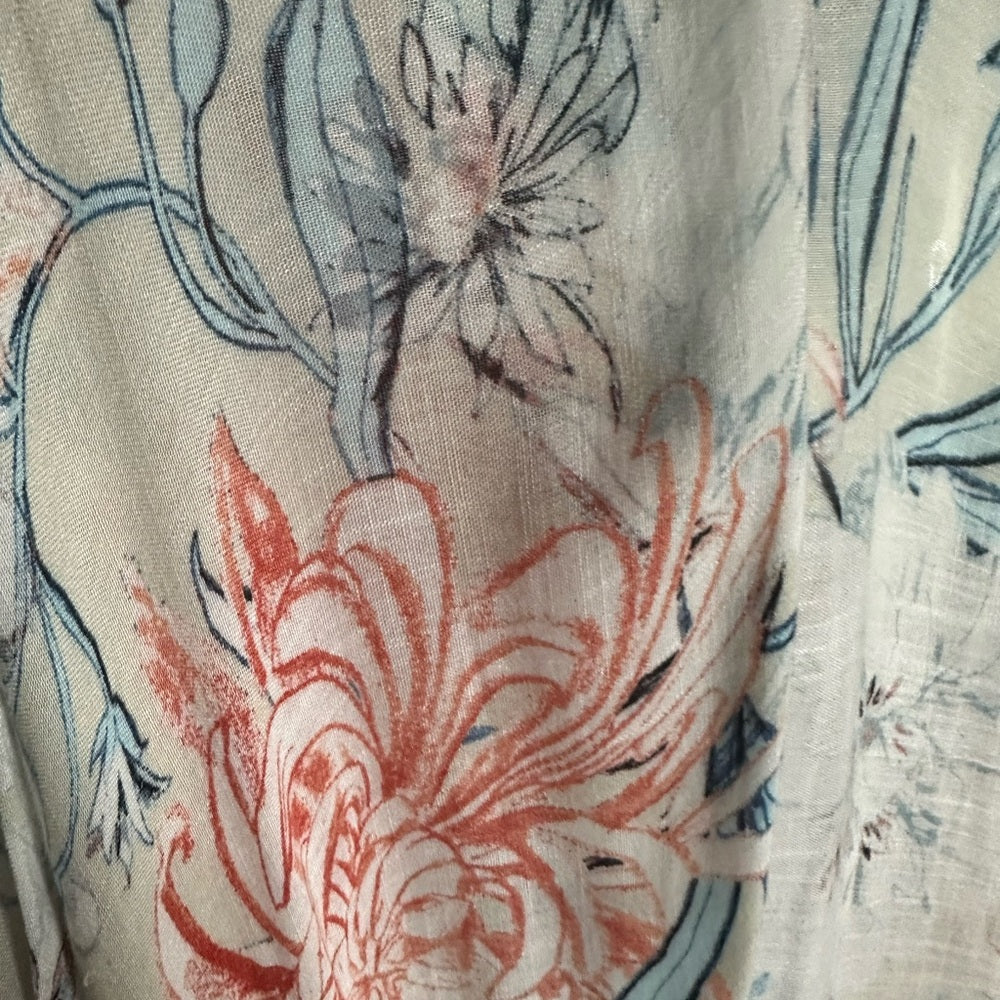 NWOT SIZE OS Breezy Cream and Blue Swim Coverup with Artistic Flair