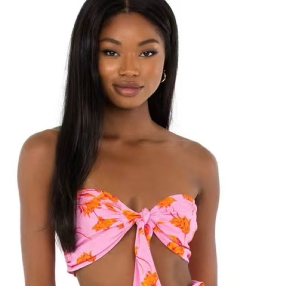 NWOT SIZE L Blue Life Pink and Orange Bikini Top