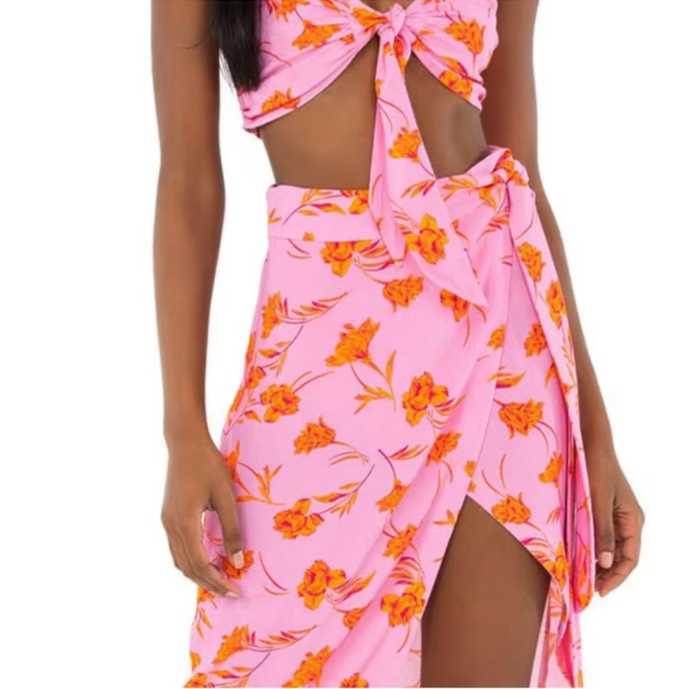 NWOT SIZE L Blue Life Pink and Orange Bikini Top