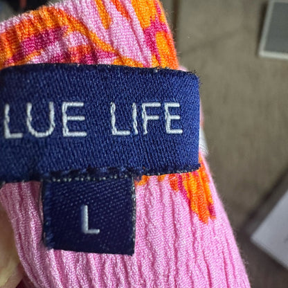 NWOT SIZE L Blue Life Pink and Orange Bikini Top