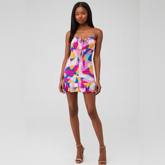 SIZE XS Flynn Skye Pink and Blue Mini Dress with Vibrant Colors