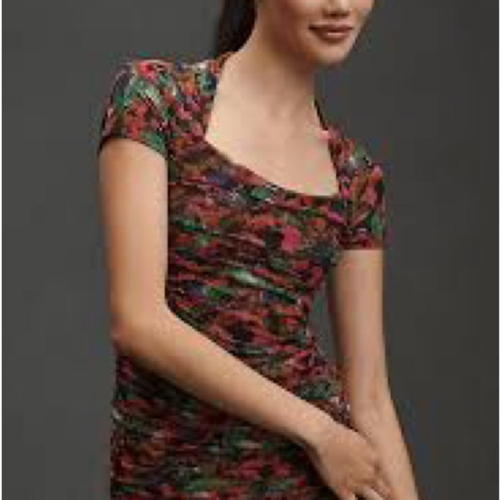 NWT SIZE XS Misa Los Angeles Red Black Square Neck Bodycon Maxi