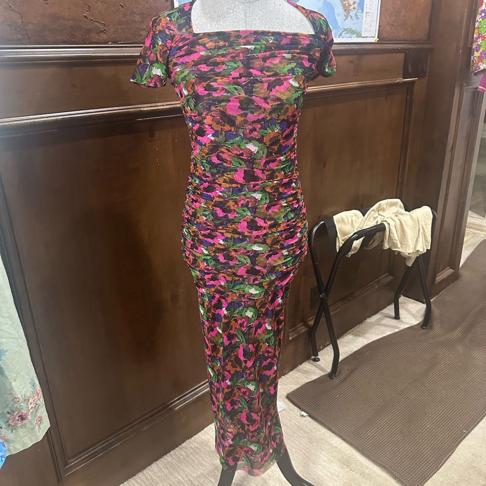 NWT SIZE XS Misa Los Angeles Red Black Square Neck Bodycon Maxi