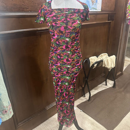 NWT SIZE XS Misa Los Angeles Red Black Square Neck Bodycon Maxi