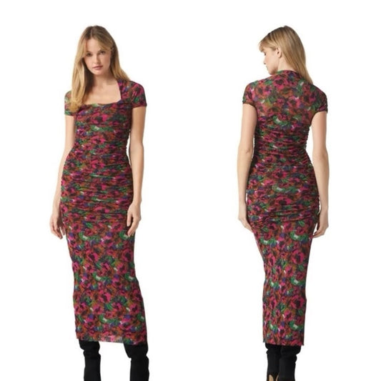 NWT SIZE XS Misa Los Angeles Red Black Square Neck Bodycon Maxi