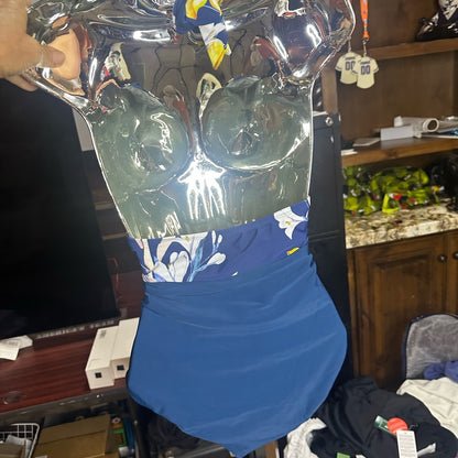 NWT SIZE L Cupshe Blue and Yellow One Piece Swimwear with Tropical Flair