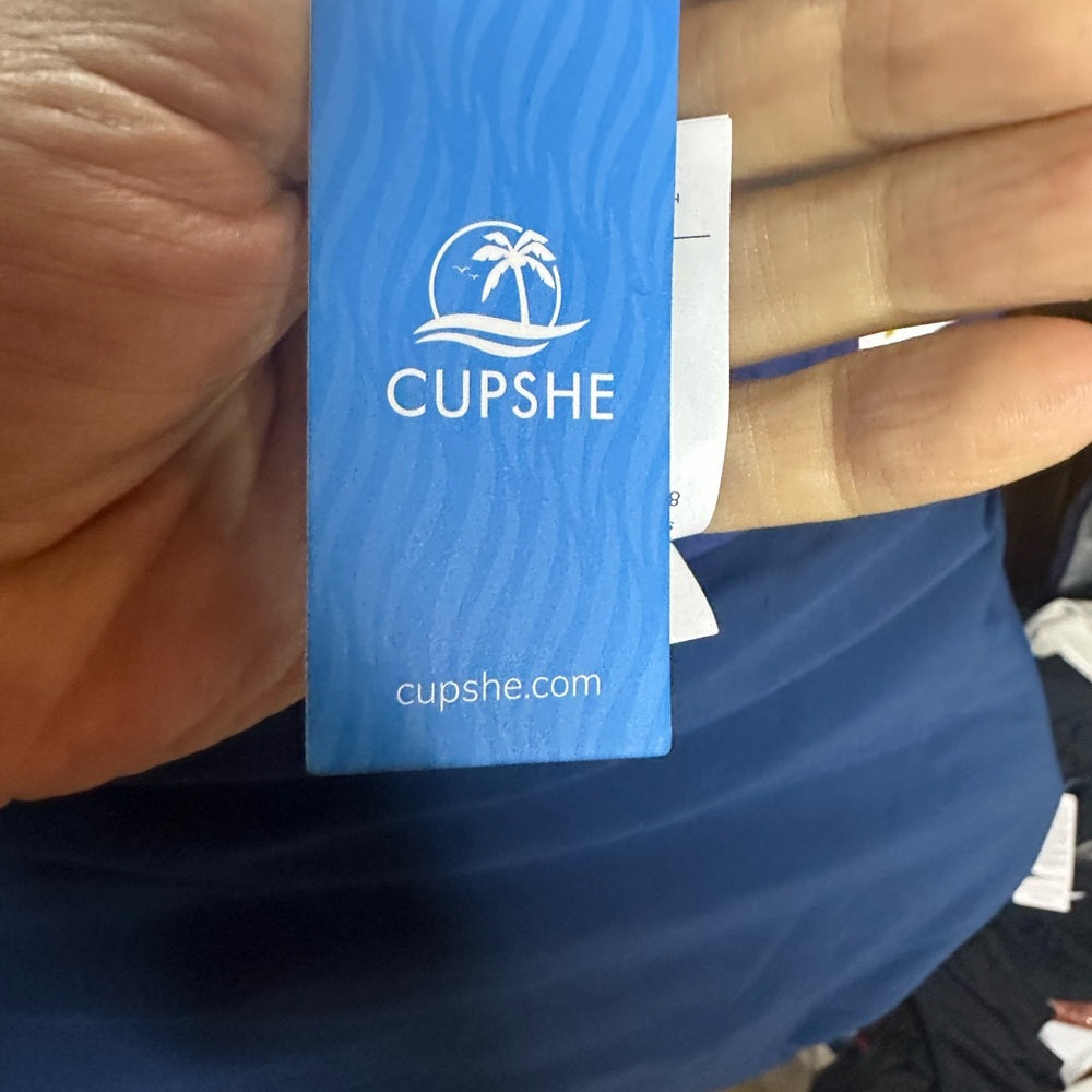 NWT SIZE L Cupshe Blue and Yellow One Piece Swimwear with Tropical Flair