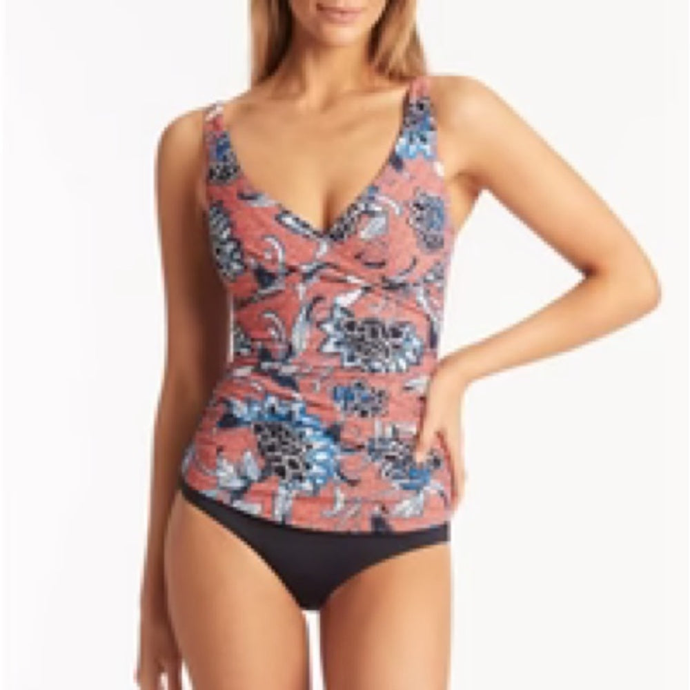 NWT SIZE 12 Red and Blue Bikini with Artistic Floral Design