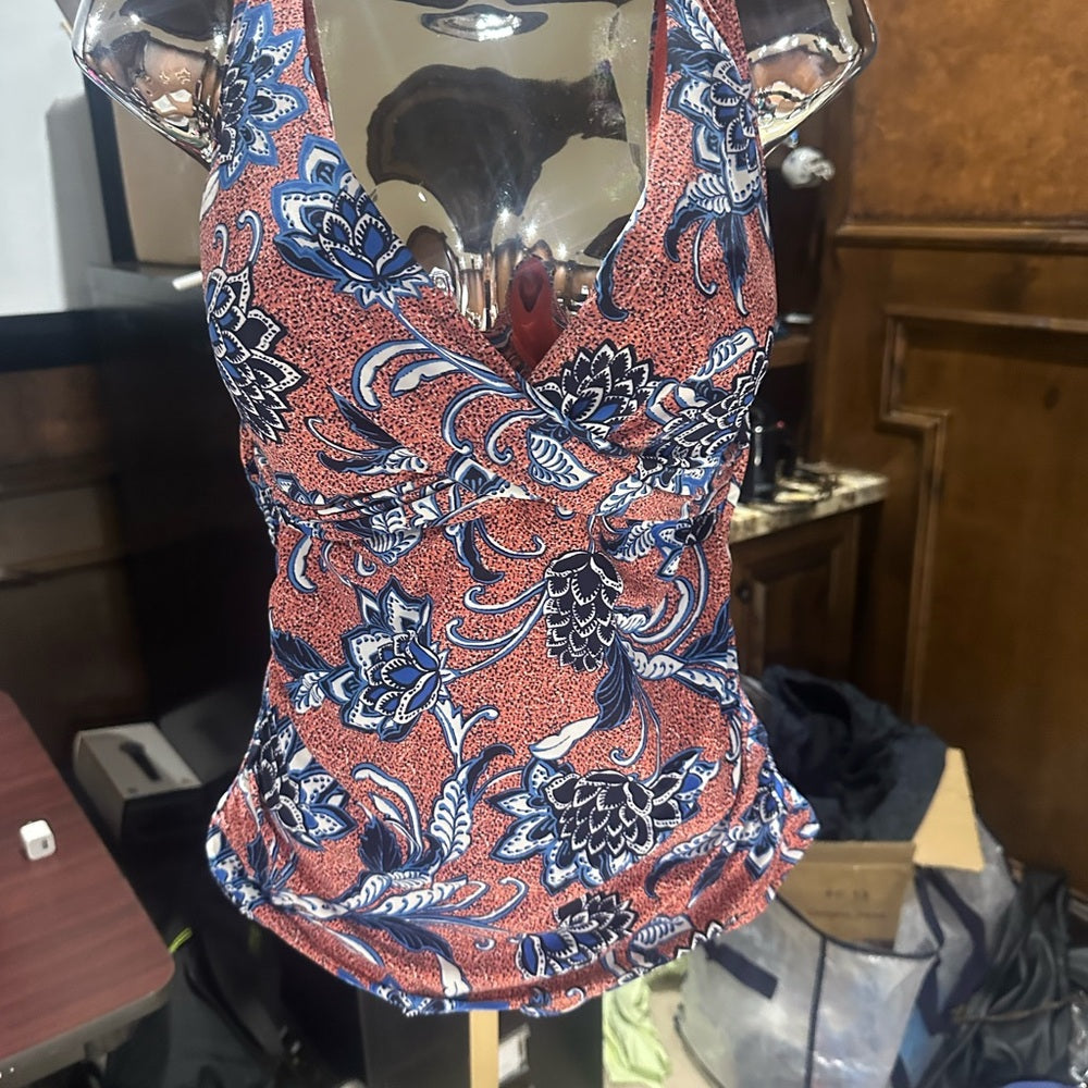 NWT SIZE 12 Red and Blue Bikini with Artistic Floral Design