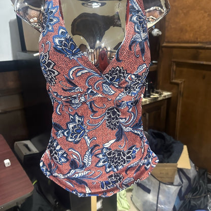 NWT SIZE 12 Red and Blue Bikini with Artistic Floral Design