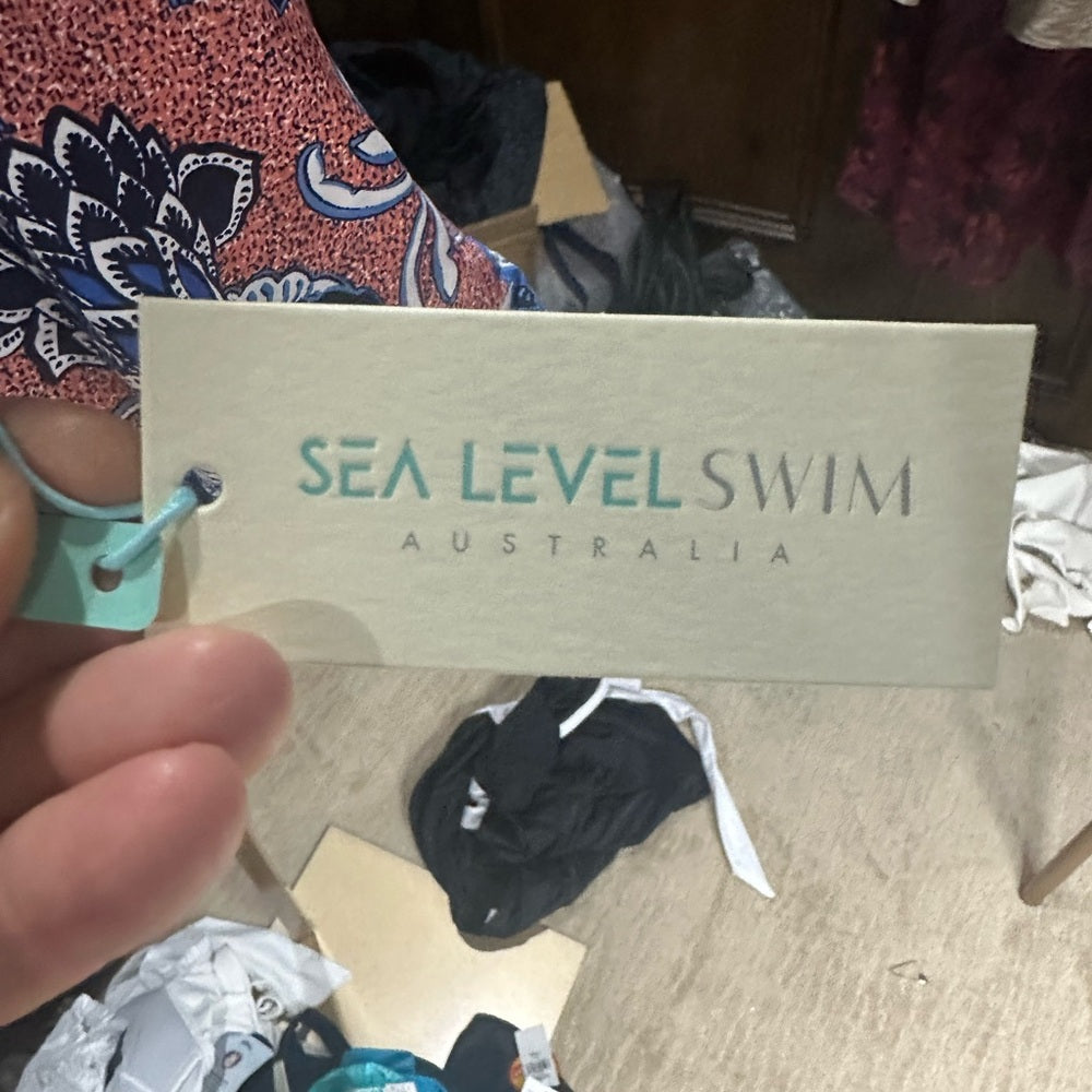 NWT SIZE 12 Red and Blue Bikini with Artistic Floral Design