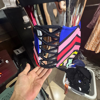 NWOT SIZE S Black Strappy High-Waisted Bikini with Chevron Pattern