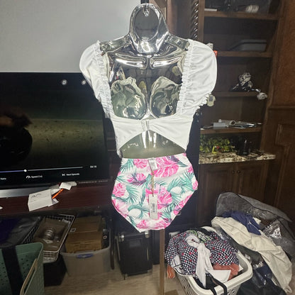 NWT SIZE 16 Pink and Green Tropical Bikini Bottom