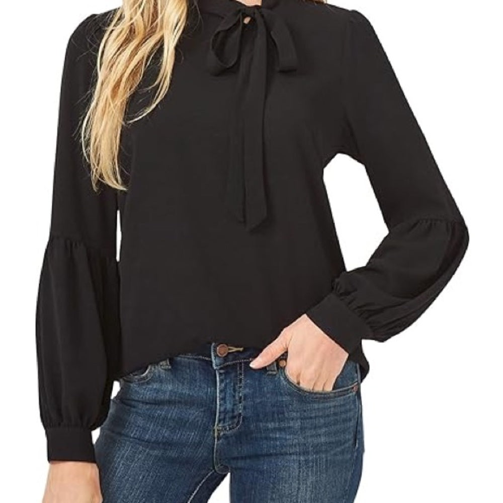 CeCe Black Tie Front Blouse