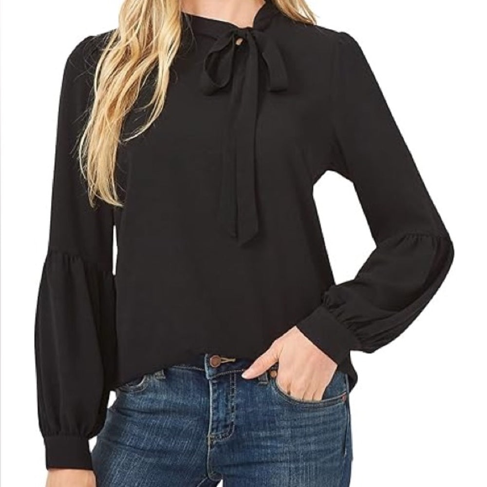 CeCe Black Tie Front Blouse