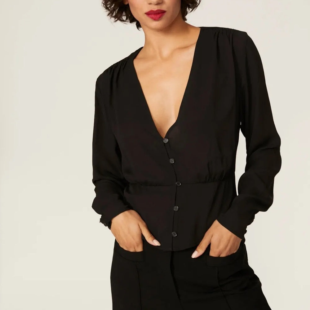 Thakoon Black Puff Sleeve Peplum Blouse