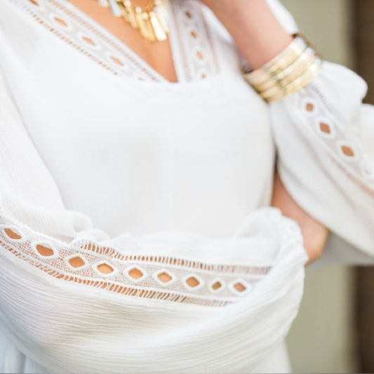 Kaktus White Asymmetrical Long Sleeve Blouse