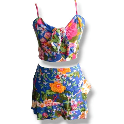 NWT SIZE M Playful Blue and Pink Floral Two-Piece Set