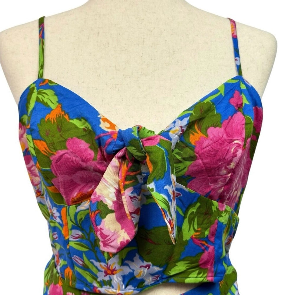 NWT SIZE M Playful Blue and Pink Floral Two-Piece Set